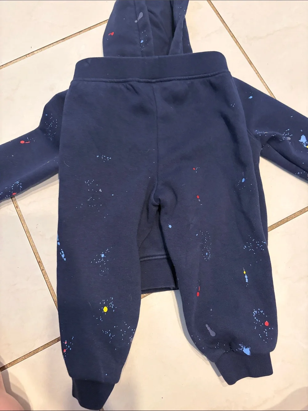 Polo Navy Hoodie & Jogger Set with Multicolor Paint Splatter